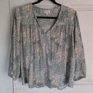 Wonderly Sz Large Women's Pastel Flower Blouse Top Shirt Perfect For Easter